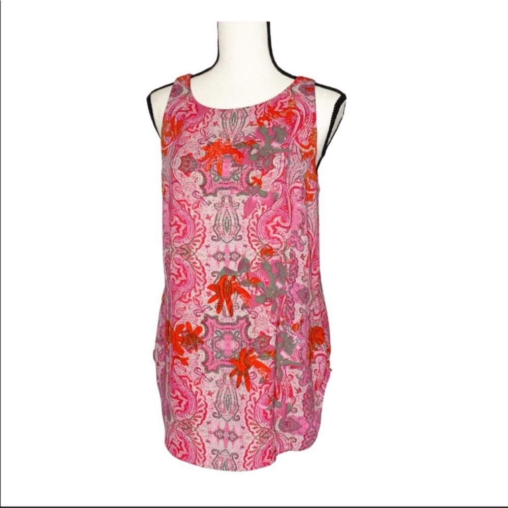 CAbi Paisley Sleeveless Tunic Blouse Pink Size S